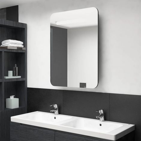 Armoire murale de salle de bain à miroir à LED - Meuble de rangement Anthracite 60x11x80 cm BV803538 - BonneVie (1/5)
