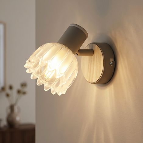 Applique a LED, lampada da soggiorno, orientabile, beige, metallo e vetro, L 12,5 cm (1/5)