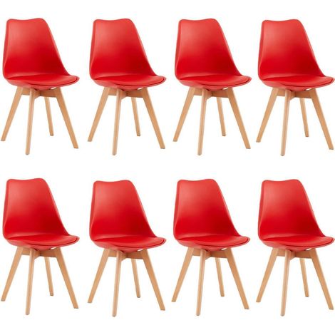 8er Set Esszimmerstühle mit Massivholzbeinen, skandinavisches Design, rot (1/5)