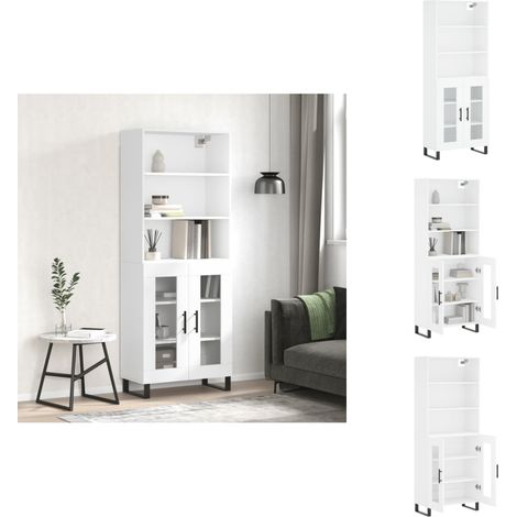 Highboard Weiß 69,5x34x180 cm Holzwerkstoff - Sideboard - Hochschrank - Wohnraumgestaltung - Aufbewahrungslösung - Weißer Schrank (1/5)