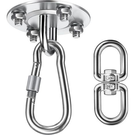 Crochet de Plafond Lourds 400 kg Capacité,360 ° Rotation Acier Inoxydable Crochet Hamac Suspension kit,Ronde Support de Plafond pour Yoga Aérien,Chaise Accrochante,Sac de Boxe,Balançoire (1/5)