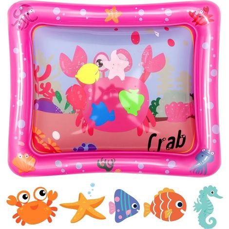 Tapis Eau Bébé - 1 Unité - PVC Sans BPA - Thème Marin - Éveil Moteur 3-12 Mois - 67x43cm Rose (1/5)