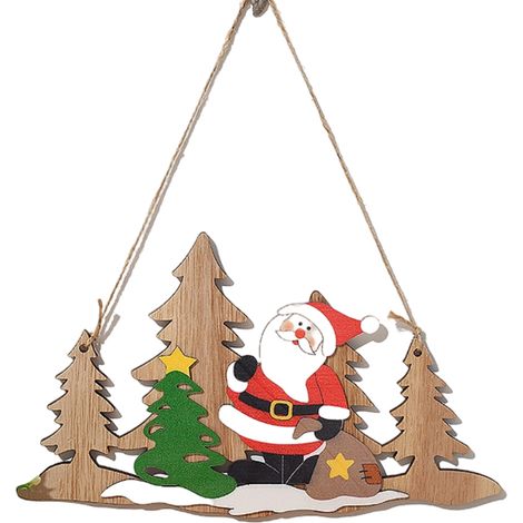 Plaque en bois 'Joyeux Noël' avec Père Noël et renne - Décoration murale et poignée de porte pour sapin de Noël (1/5)