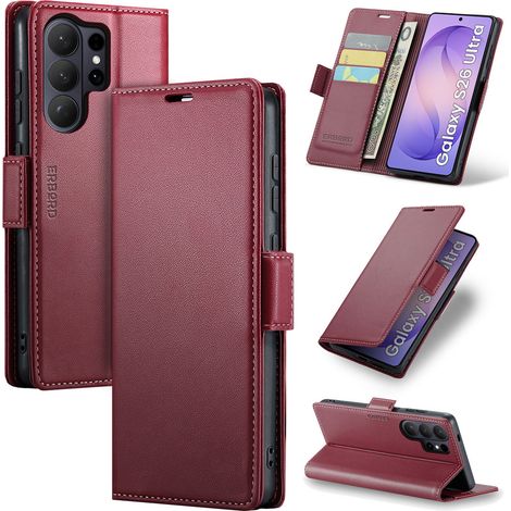 Funda para Samsung Galaxy S26 Ultra, color lichi brillante, tipo cartera, color rojo. (1/5)