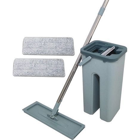 Mop, 360° Swivel Head, Double Compartment Bucket, Microfiber, Hard Floors (1/5)