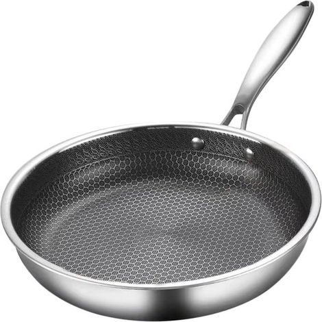 Poêle à frire en acier inoxydable avec revêtement antiadhésif pour induction et plaques de cuisson à gaz, structure alvéolée pour une meilleure résistance aux rayures, 24 cm (1/5)