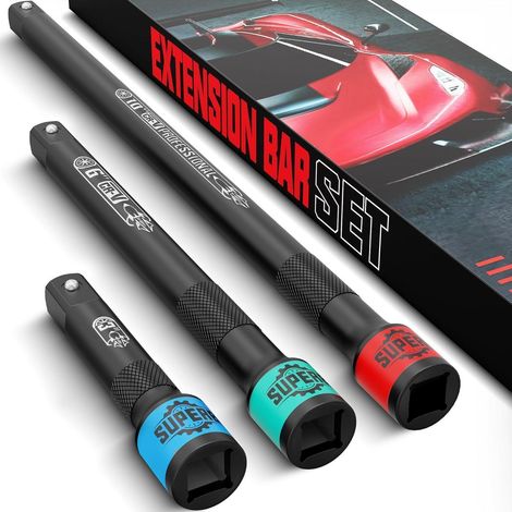3tlg Steckschlüssel Verlängerung 3/8 Zoll Kraft-Verlängerungs-Satz 75-250mm Chrom-Vanadium-Stahl (1/4)