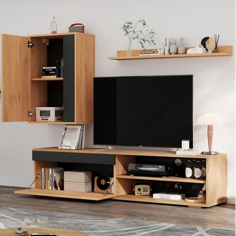 TV Möbel Sideboard Aufbewahrung 140 cm Eiche HAVRYA (1/5)