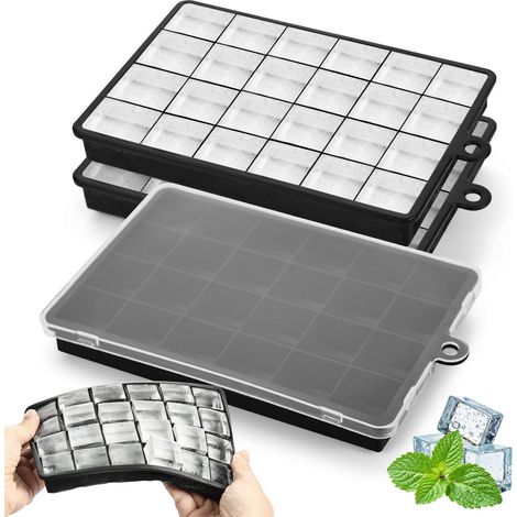 Eiswürfelform Silikon 3er Set mit Deckel, 24 Fächer, stapelbar