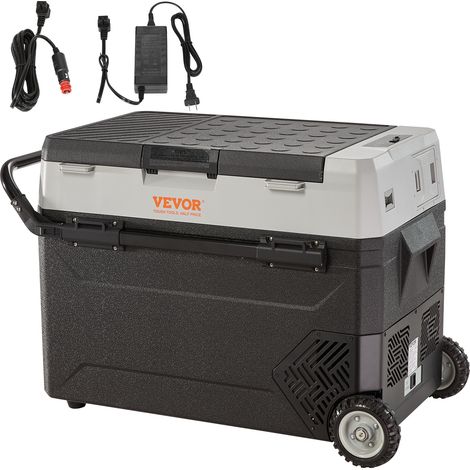 VEVOR Frigo Portatile per Auto, 53 Litri Frigorifero Compressore Congelatore Elettrico CC e CA per Campeggio con Manico Telescopico e Ruote 0,6kW.h da -20°C a 10°C Regolabile per Auto Camion Barca