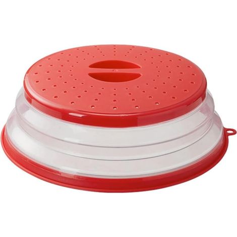 Tapa plegable para microondas (26 cm) con gancho para frutas, verduras y alimentos - Roja (1/5)