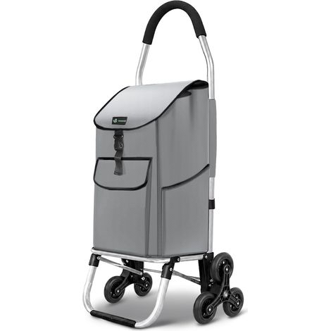 Chariot de Courses 6 Roues en Aluminium avec Compartiment Impermeable Caddie de Courses Pliable 2 en 1 Sac Chariot Montant Escalier Gris 58 L (1/5)