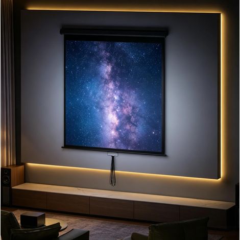 Écran de projection 162,5×8×162 cm plastique métal noir réglable pour salon – MEUBLIV (1/5)
