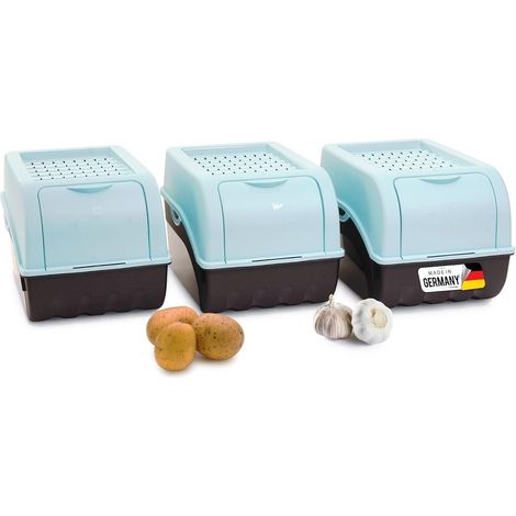 Boîte de rangement pommes de terre 3x5L turquoise empilable