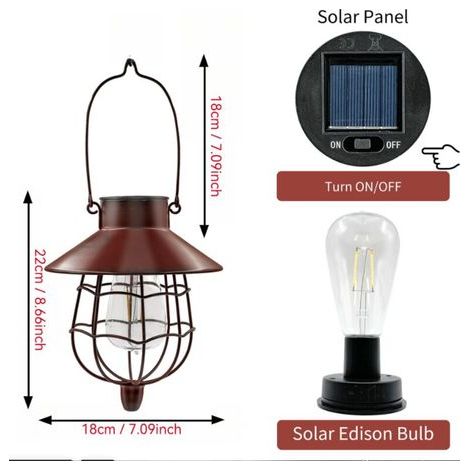 Lanterne solaire d'extérieur vintage en métal, lampe de jardin solaire avec lumières LED chaudes pour jardin, cour, patio, décoration d'arbre, éclairage solaire, noir (1/4)