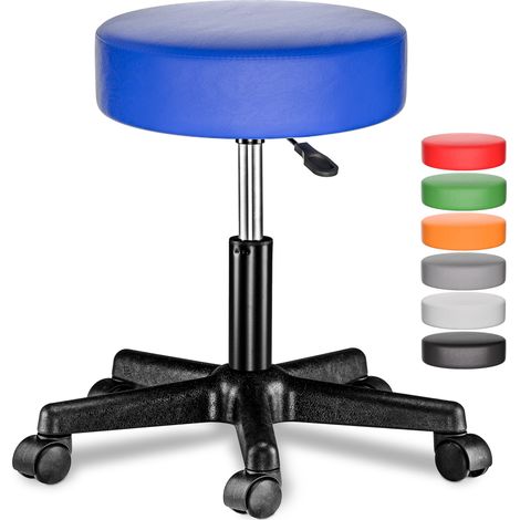 CASARIA® Taburete con ruedas altura regulable 46-60cm acolchado 10cm 360° Ø35cm Azul