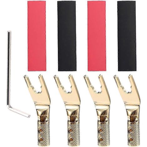 Lot de 4 connecteurs en cuivre pur en forme de Y, fiches à fourche, fiches pour câbles de haut-parleurs (1/5)