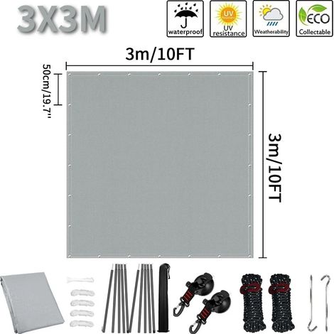 (3x3m gris, accessoires d'installation inclus) Auvent de camping-car, résistant aux UV et imperméable. (1/5)