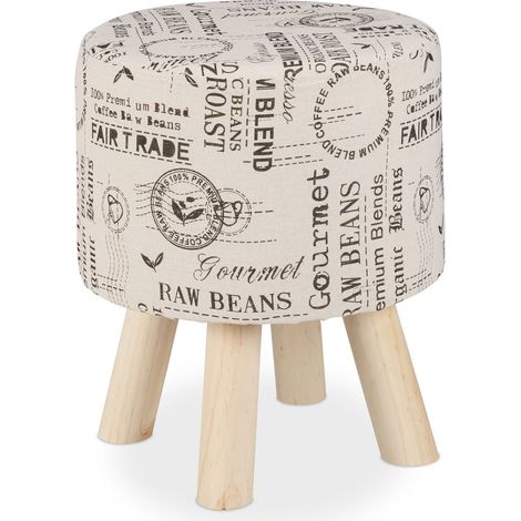 Pouf toeletta imbottito decorativo soggiorno comfort 45 x 45 x 45 cm in tessuto stampato beige 130010872