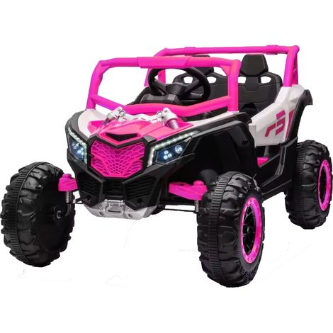 UTV électrique 2 places enfant rose blanc 12V double moteur 390W télécommande 2,4G amortisseurs mode balançoire max 40kg 3-8 ans (1/5)