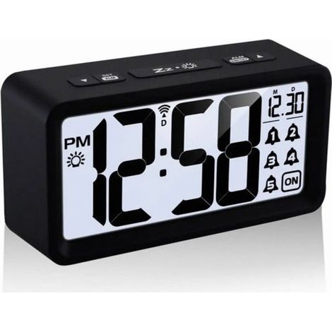 [NEUWERTIG] B-Ware Techno Line Funk Wecker Schwarz Alarmzeiten 5 Uhr Wochentag batteriebetrieben (1/2)