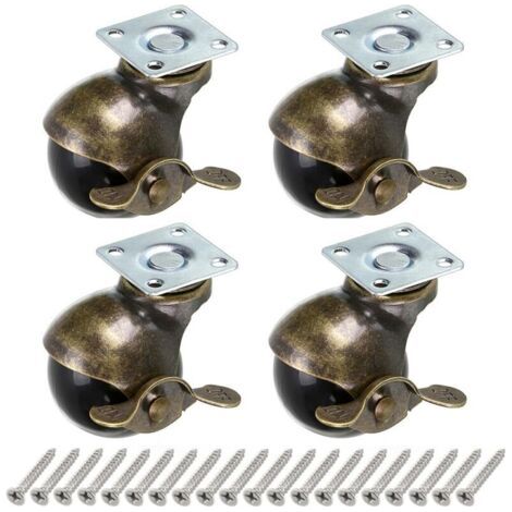 Pair 4 Pcs Roulettes pivotantes à plaques, 40 mm roulettes pour meubles avec freins, roulettes à billes antiques, remplacement pour meubles, commodes, coffres de stockage, tables basses