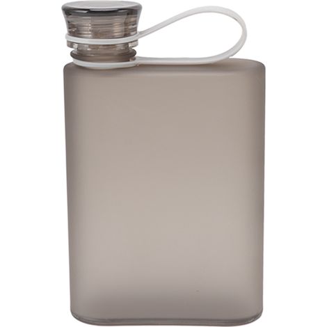 Bouteille plate carrée transparente 380ml grise, plastique étanche, portable en bouteille d'eau en papier. (1/5)