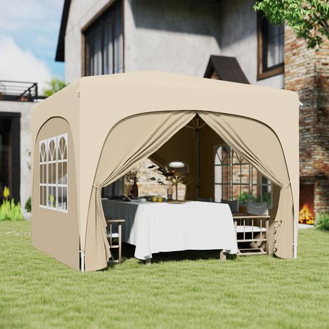 Faltbarer Pavillon 3x3m mit UPF50+ Seitenwänden, verstellbarer Höhe und Tragetasche (Sand)