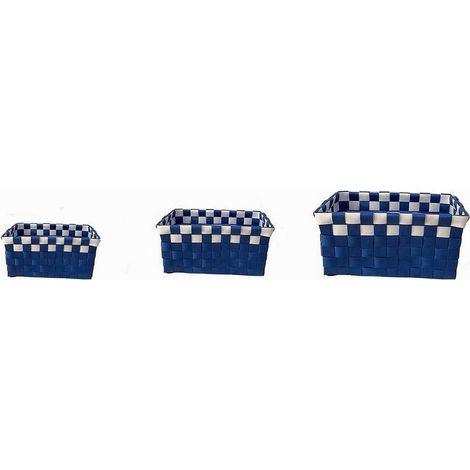 Trade Shop - SET MIT 3 RECHTECKIGEN BADEZIMMER-ORGANIZERKÖRBEN AUS STOFF BLAU WEISS 59082 - (1/3)