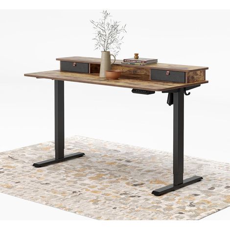 Elektrischer Stehtisch 140x60cm mit 2 Schubladen, höhenverstellbar, Braun (1/5)