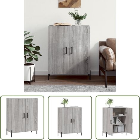The Living Store Buffet sonoma gris 69,5x34x90 cm bois d'ingénierie - Buffet - Armoire - Meuble De Rangement - Mobilier - Design Classique (1/5)