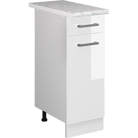 Base universale R-Line, Bianco lucido, 30 cm con cassetto, con piano di lavoro, Vicco
