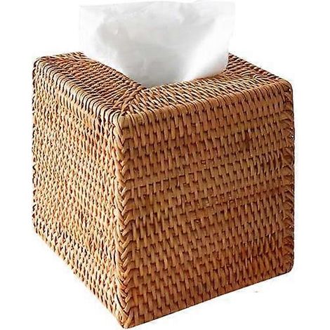 Taschentuchbox aus Rattan im Landhausstil, geflochtene Schreibtischschublade, braunes Papier (1/5)