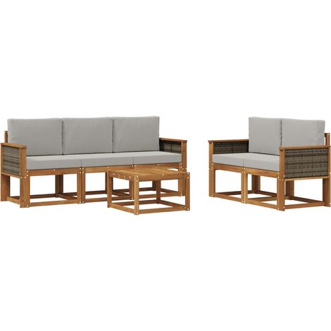Outdoor Sofa Set with Cushion 6 pcs Natural and Light Grey vidaXL