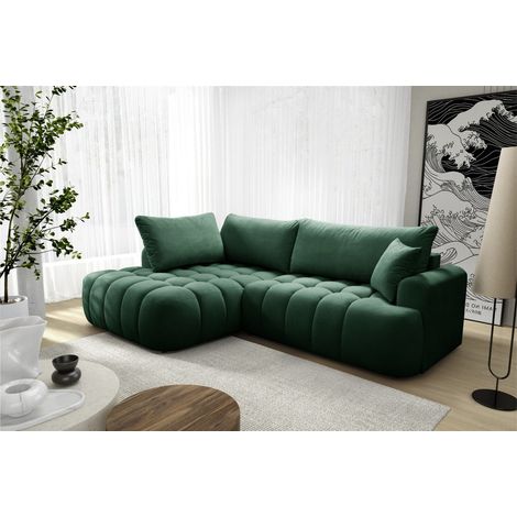 Ecksofa mit Schlaffunktion NANTES Sofa in Stoff Soft Grün Ottomane Links (1/5)