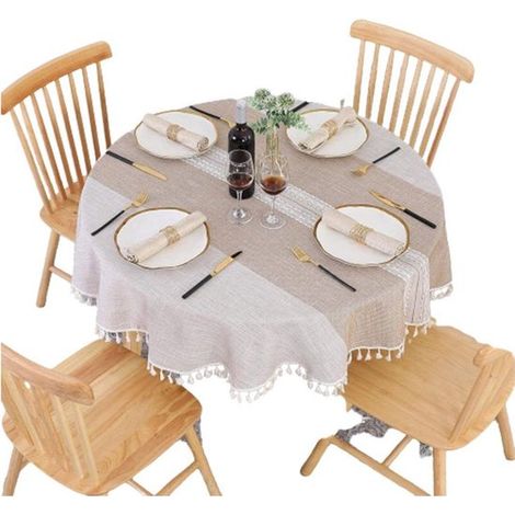 Mantel redondo de 140 cm, lavable, de algodón y antipolvo. (1/4)