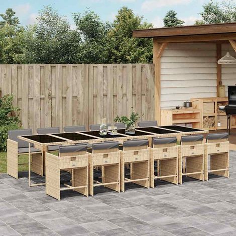 Set comedor de jardín con cojines 13 pzas ratán sintético beige vidaXL (1/5)