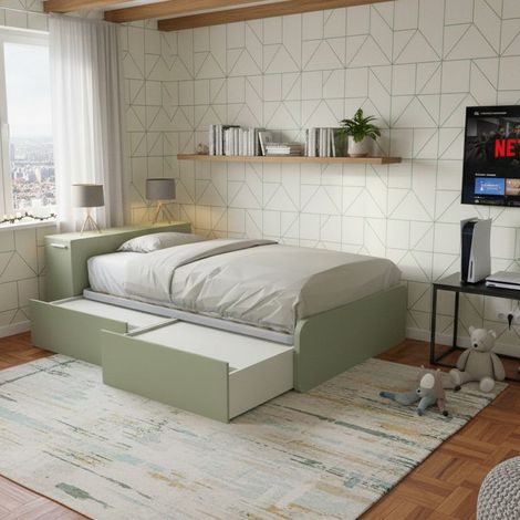 Letto una piazza e mezza 120x190 con contenitore - Ideale per camerette - Salvia