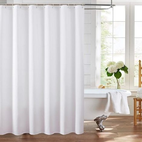 Cortina de ducha de PEVA con anillas y ganchos, lavable, resistente al moho (blanca, 180 x 180 cm)