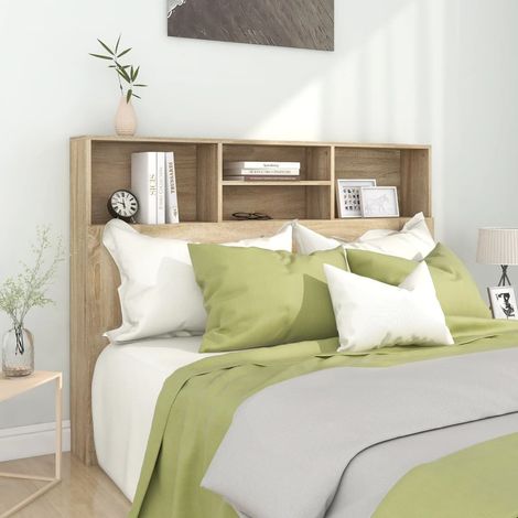 Armoire de tête de lit Tête de lit avec Rangement supplémentaire Chêne sonoma 140x19x103,5 cm -67860 (1/5)