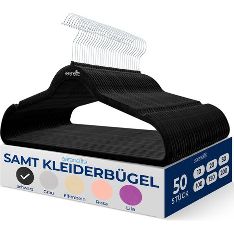 SereneLife Samt-Kleiderbügel 50er Set, rutschfest, Schwarz (1/2)