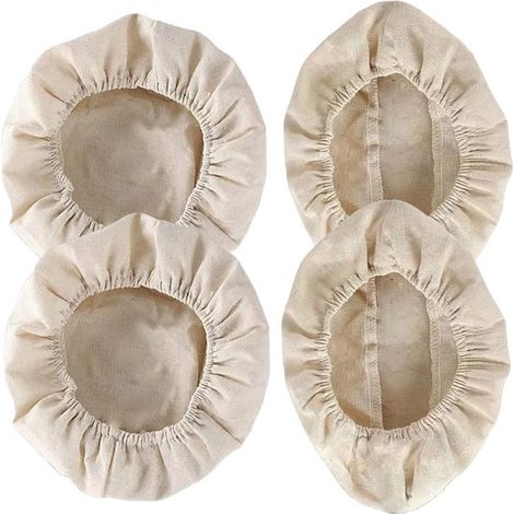 Ensemble de 4 housses de fermentation Irovami pour banneton, réutilisables en coton, beiges, rondes (25 x 8 cm) et ovales (25 x 15 x 8 cm), pour la cuisson du pain au levain. (1/5)
