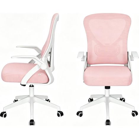 Silla de oficina ergonómica giratoria rosa con respaldo de malla y altura ajustable HOMVRA (1/4)