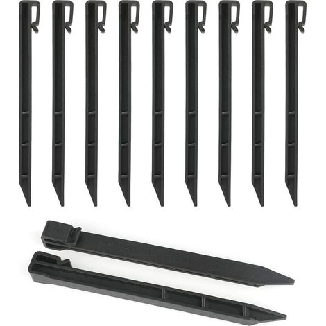 Lot de 12 Bordure de jardin piquets de bordure de paysage, 25 cm en plastique robuste, piquets d'ancrage pour bordure et planche de terrasse (noir) (1/5)