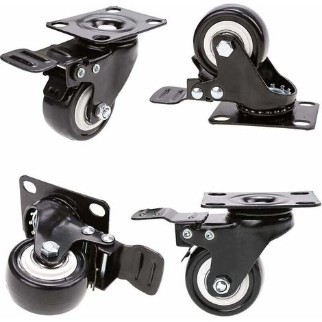 4 Roulettes pivotantes avec frein 50mm en Caoutchouc Castor Roues pour Meubles avec Capacité de 400kg, Roulette Sans Traces au Sol pour Charge Lourde - Roue en Caoutchouc pour Chariot,Noir (1/5)