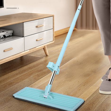 Balai-serpillère plat à manche long rotatif à 360°, utilisable sur sol sec ou humide, pour la maison et le bureau (vert). (1/5)