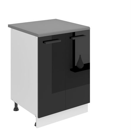 Belini Unterschrank Küche, Küchenunterschrank 60 cm Breite. SD2 Küchenunterschrank mit Arbeitsplatte. Küchenschrank mit 2 Türen, Schwarz Hochglanz