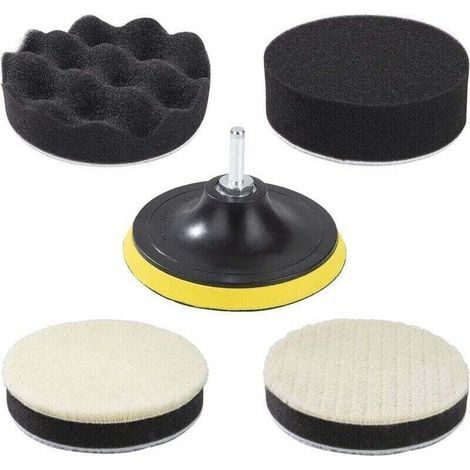 Kit d'éponge de polissage pour voiture, disques de polissage avec adaptateur de perceuse, 125 mm/5 pouces, composé de polissage pour voiture, polissage et cirage. (1/3)