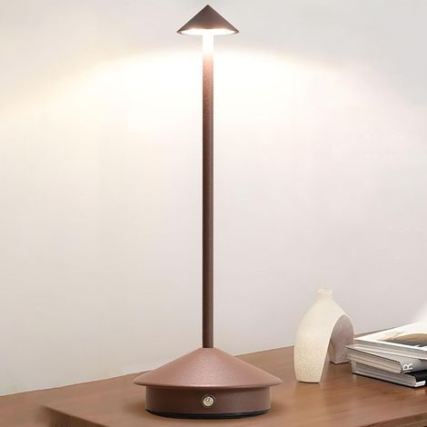 Lampe de table moderne sans fil LED 3000mAh -Veilleuse tactile rechargeable 3 niveaux de luminosité pour restaurant camping - marron (1/5)