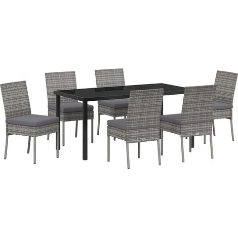 7-teilige Garten-Essgruppe Grau Poly-Rattan vidaXL (1/5)